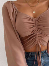 Load image into Gallery viewer, Drawstring Sweetheart Neck Cropped Top