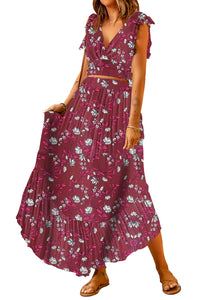 Printed Tie Back Cropped Top and Maxi Skirt Set