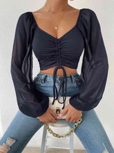 Load image into Gallery viewer, Drawstring Sweetheart Neck Cropped Top