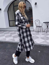 Load image into Gallery viewer, Plaid Collared Neck Slit Longline Coat