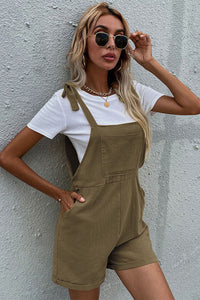 Tie Cuffed Short Overalls with Pockets