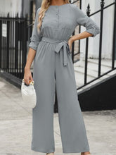 Load image into Gallery viewer, Pocketed Button Up Tie-Waist Jumpsuit