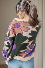 Load image into Gallery viewer, Flower Round Neck Dropped Shoulder Sweater