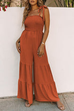 Load image into Gallery viewer, Tie-Shoulder Smocked Tiered Jumpsuit