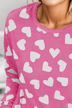 Load image into Gallery viewer, Heart Print Round Neck Top and Shorts Lounge Set