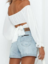 Load image into Gallery viewer, Flounce Sleeve Tie Back Cropped Blouse