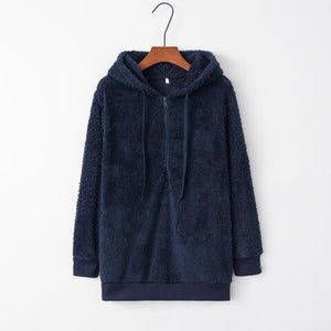 Quarter-Zip Drawstring Teddy Hoodie