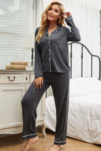 Load image into Gallery viewer, Contrast Piping Button Down Top and Pants Loungewear Set