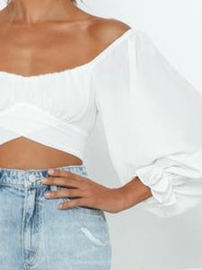 Flounce Sleeve Tie Back Cropped Blouse