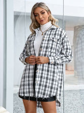 Load image into Gallery viewer, Plaid Pocketed Button Up Dropped Shoulder Jacket