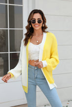 Load image into Gallery viewer, Open Front Contrast Color Balloon Sleeve Cardigan