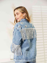 Load image into Gallery viewer, Fringe Detail Long Sleeve Denim Jacket