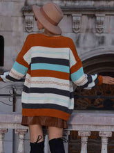 Load image into Gallery viewer, Striped Drop Shoulder Open Front Cardigan