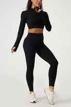 Load image into Gallery viewer, Quarter Zip Raglan Sleeve Top and High Waist Leggings Active Set