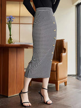 Load image into Gallery viewer, Houndstooth Decorative Button Slit Midi Skirt