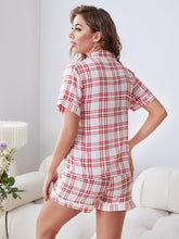 Load image into Gallery viewer, Plaid Lapel Collar Shirt and Shorts Lounge Set