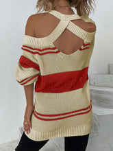 Load image into Gallery viewer, Color Block Striped Cold Shoulder Sweater