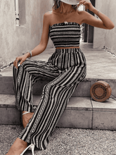 Load image into Gallery viewer, Raw Hem Straight Neck Cropped Top and Long Pants Set