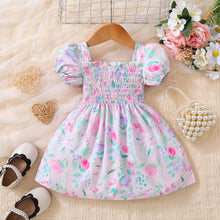 Load image into Gallery viewer, Baby Girl Floral Ruffle Trim Smocked Dress