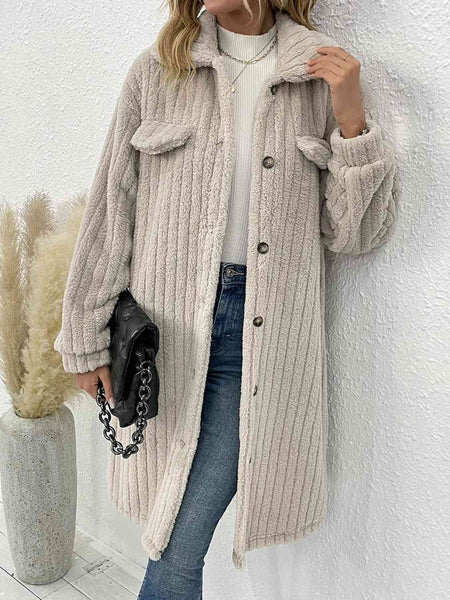 Collared Neck Drop Shoulder Coat