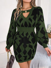 Load image into Gallery viewer, Contrast Round Neck Cutout Long Sleeve Mini Sweater Dress