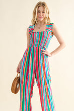 Load image into Gallery viewer, And The Why Full Size Striped Smocked Sleeveless Jumpsuit