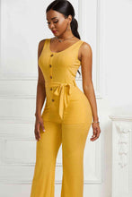 Load image into Gallery viewer, Button Detail Tie Waist Jumpsuit with Pockets