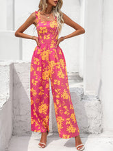 Load image into Gallery viewer, Floral Square Neck Cutout Tie Back Jumpsuit