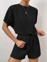 Load image into Gallery viewer, Waffle-Knit Round Neck T-Shirt and Pocketed Shorts Lounge Set