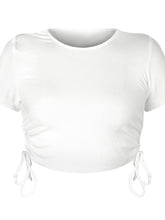 Load image into Gallery viewer, Round Neck Short Sleeve Drawstring Cropped Tee