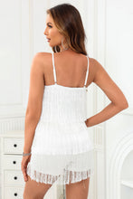 Load image into Gallery viewer, Straight Neck Fringe Detail Layered Romper