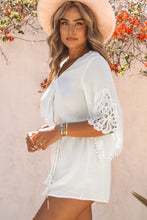 Load image into Gallery viewer, Lace Trim Surplice Flare Sleeve Romper