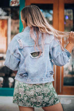 Load image into Gallery viewer, Distressed Drop Shoulder Denim Jacket