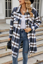 Load image into Gallery viewer, Plaid Button Up Collared Neck Coat with Pockets