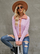 Load image into Gallery viewer, Collared Neck Long Sleeve Cardigan