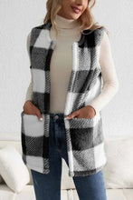 Load image into Gallery viewer, Sherpa Plaid Open Front Vest Coat