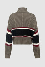 Load image into Gallery viewer, Cable-Knit Striped Quarter Zip Turtleneck Sweater