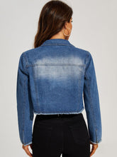 Load image into Gallery viewer, Collared Neck Raw Hem Denim Jacket