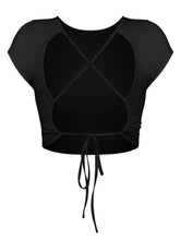 Load image into Gallery viewer, Round Neck Backless Short Sleeve Cropped Tee