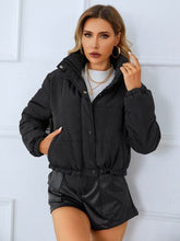 Load image into Gallery viewer, Snap and Zip Closure Drawstring Cropped Winter Coat