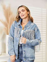 Load image into Gallery viewer, Fringe Detail Long Sleeve Denim Jacket