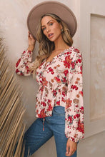 Load image into Gallery viewer, Floral V-Neck Drawstring Peplum Blouse