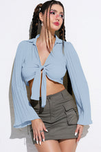 Load image into Gallery viewer, Tie Front Johnny Collar Flare Sleeve Cropped Top