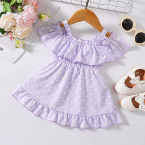 GIRLS Printed Frill Trim Ruffle Hem Dress