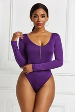 Load image into Gallery viewer, Half Zip Scoop Neck Long Sleeve Bodysuit