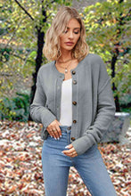 Load image into Gallery viewer, Button Up Round Neck Drop Shoulder Cardigan