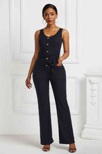 Load image into Gallery viewer, Button Detail Tie Waist Jumpsuit with Pockets