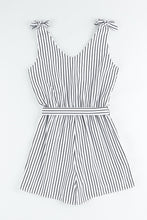 Load image into Gallery viewer, Striped Tie-Shoulder Belted Surplice Romper