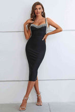 Load image into Gallery viewer, Rhinestone Fringe Sweetheart Neck Slit Dress