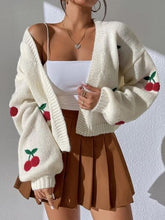 Load image into Gallery viewer, Cherry Graphic Open Front Dropped Shoulder Cardigan